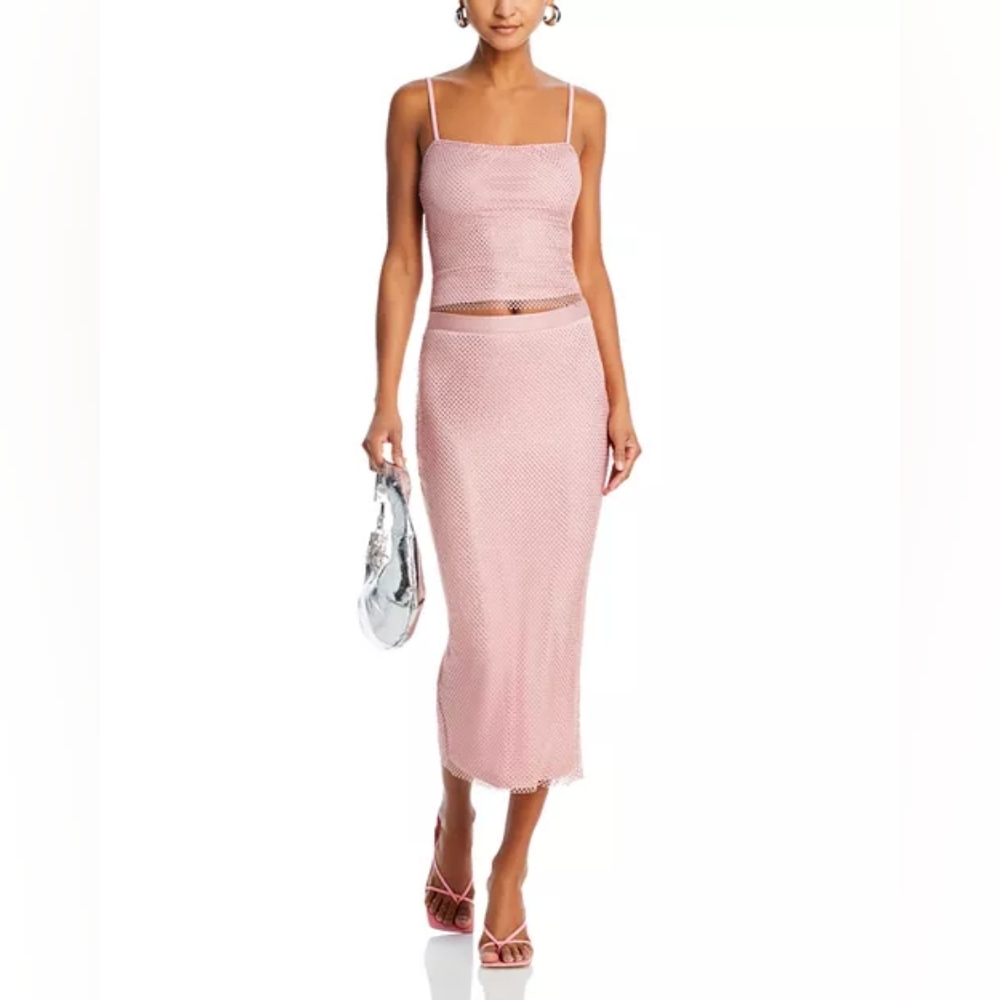 Aqua Co Ord Set Crystal Embellished Mesh Midi Skirt And Top Size Small